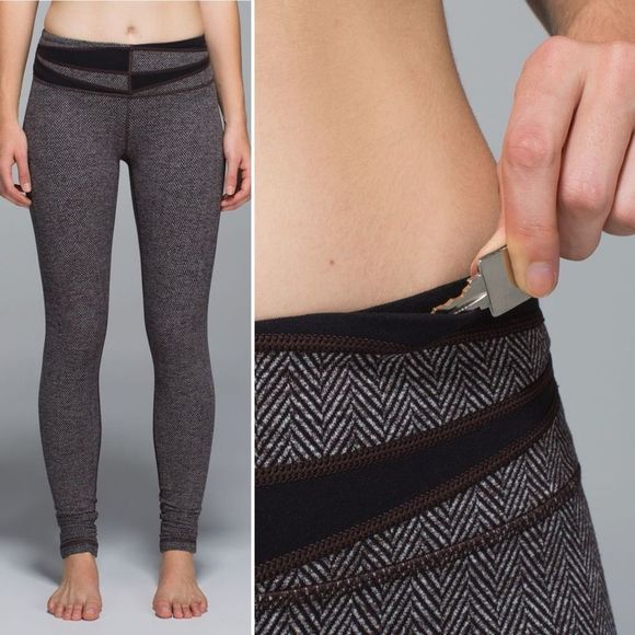 Lululemon Wunder Under Pant 2 Luon Herringbone Black Brown Grey Calm XS Leggings - Picture 2 of 9
